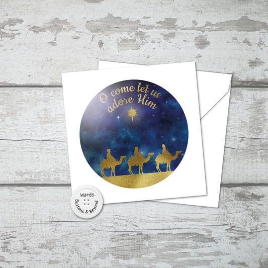 Christmas Nativity Card, O come let us adore Him