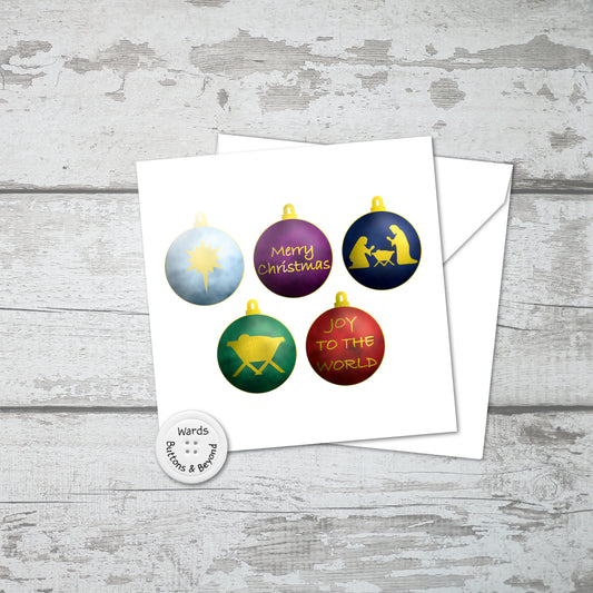 Christmas Nativity Baubles Card